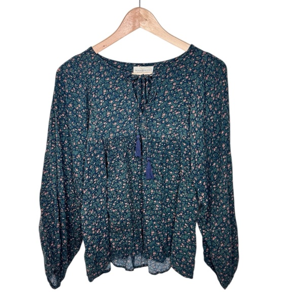 Denim & Supply Ralph Lauren Tops - Ralph Lauren Denim & Supply Boho Peasant Tassel Green Floral Women’s S Blouse